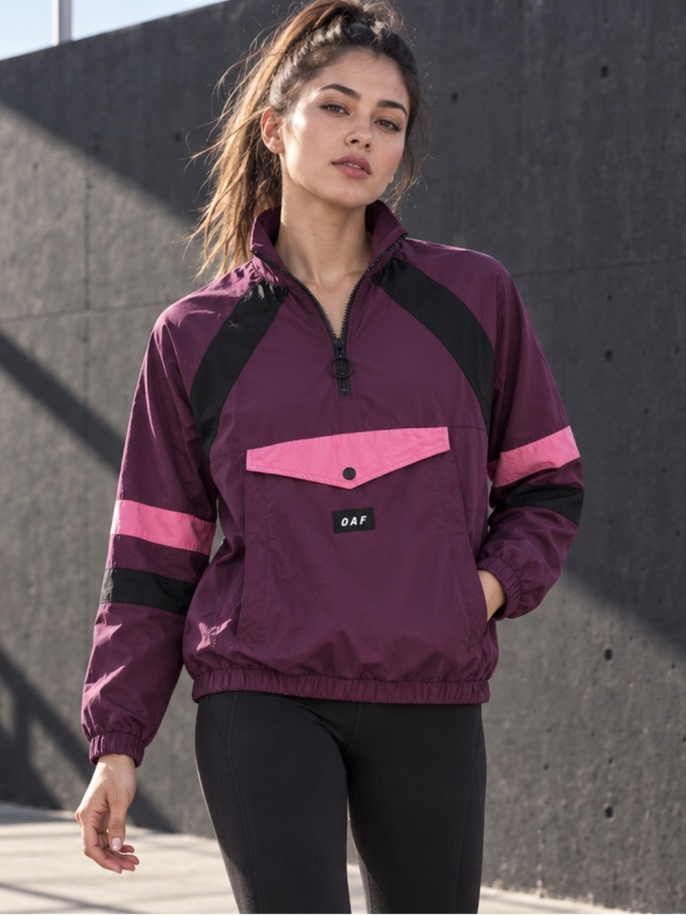LAZY OAF Purple Pink Colorblock Pullover Anorak Windbreaker Jacket Size Small